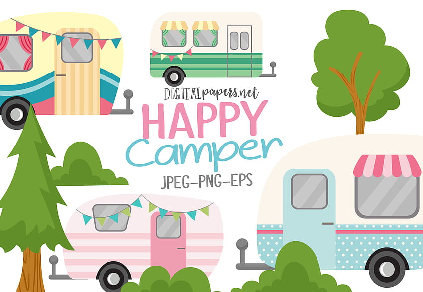 Happy Camper Clipart Set Graphic par DigitalPapers · Creative Fabrica Fond d'écran HD