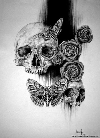 skull drawing tumblr roses