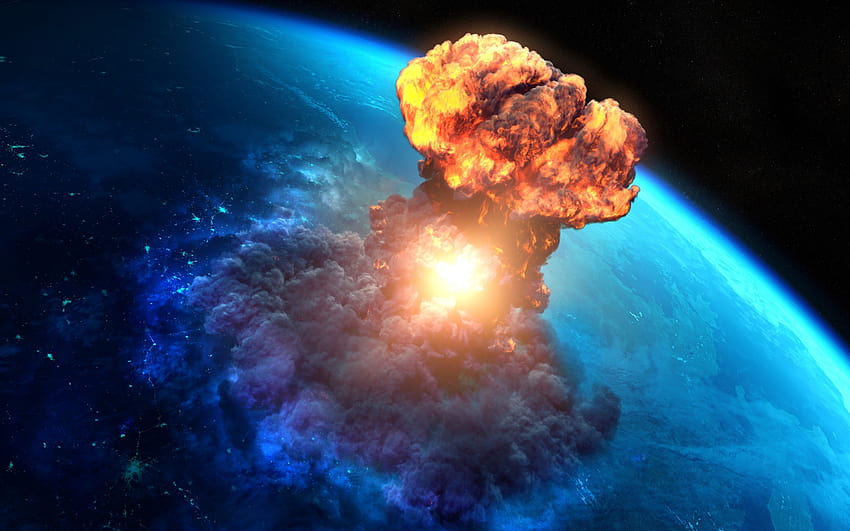 apocalypse, fin du monde, explosion, météorite, Terre, fantaisie avec une résolution de 2880x1800. Haute qualité, bout de terre Fond d'écran HD