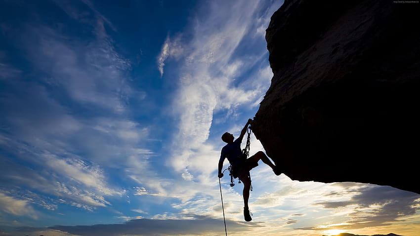 alpinista, extremo, silhueta, escalada, rocha, pôr do sol, esporte https://www.pxwall/, linha de rapel papel de parede HD