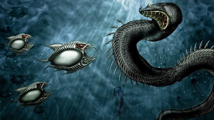 Fantezi Deniz Canavarı, dev canavar yılan HD duvar kağıdı