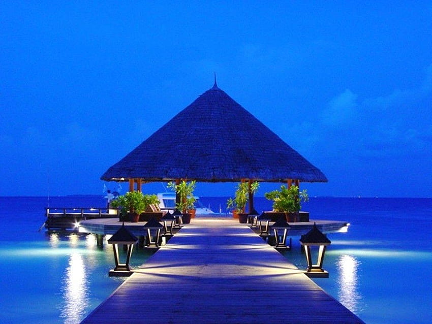Beaches: Welcome Night Romantic Blue Maldives Beach, night beach HD wallpaper