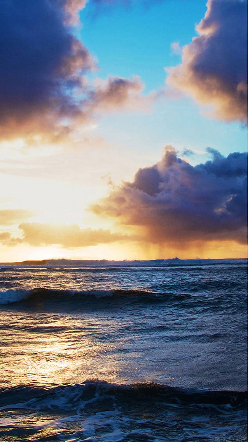 Ocean Beach Surging Wave Cloudy Sunny Skyscape iPhone 6, summer cloudy HD phone wallpaper