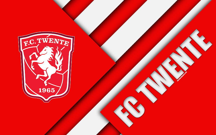 FC Twente, emblem, material design, Dutch football club, red white abstraction, Eredivisie, Enschede, Netherlands, football with resolution 3840x2400. High Quality HD wallpaper