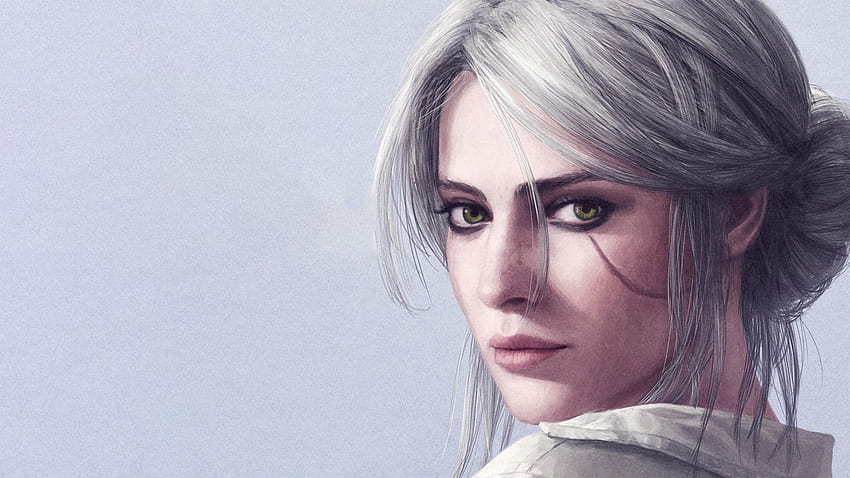 Рисунка на жена със сива коса, Ciri, произведения на изкуството, Cirilla Fiona Elen, рисунка на Гералт от Ривия HD тапет