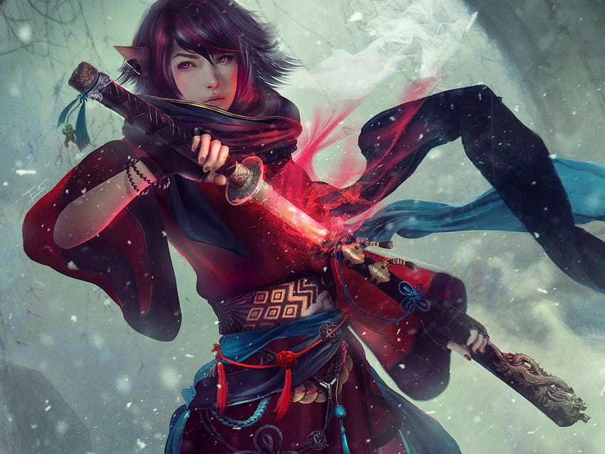 Yukata , Final Fantasy XIV, Sword girl, Games, wanita samurai Wallpaper HD