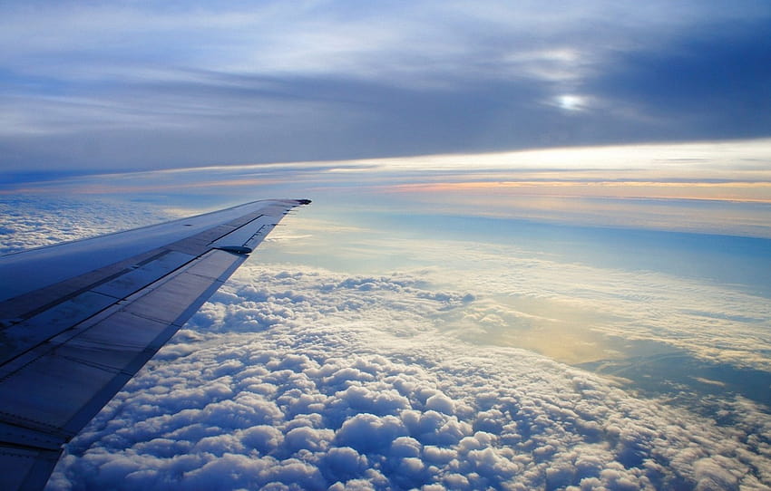 the sky, clouds, flight, the plane, wing , section природа, plane wing HD wallpaper