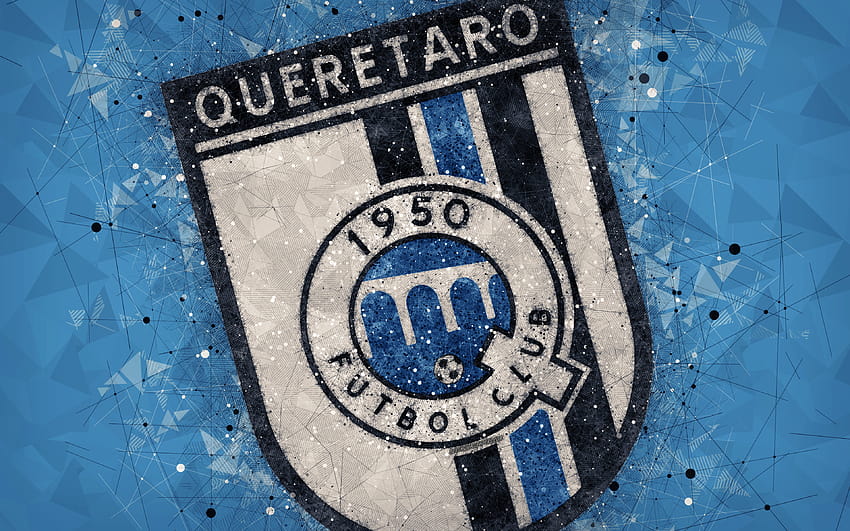 Queretaro FC, geometric art, logo, Mexican football club, blue abstract background, Primera Division, Santiago de Queretaro, Mexico, football, Liga MX, Club Queretaro with resolution 3840x2400. High Quality HD wallpaper