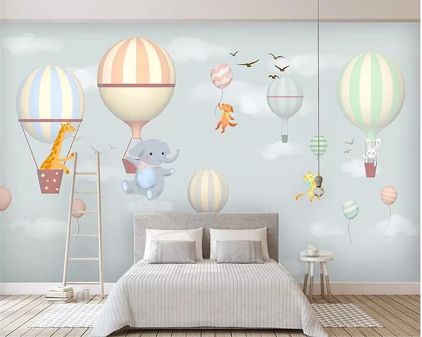 Beibehang Custom children's room wall 3d hot air balloon elephant bunny hand painted 3d mural tapeta, kidshot HD wallpaper