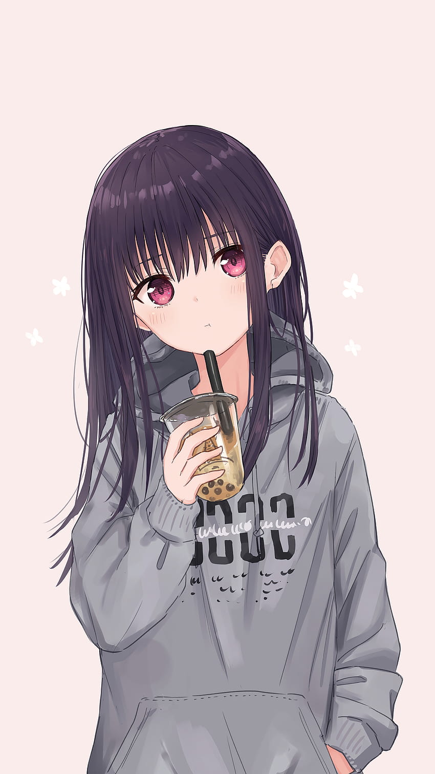 2 Cute Anime Girl Drinking Boba, anime girl cute pfp HD phone wallpaper