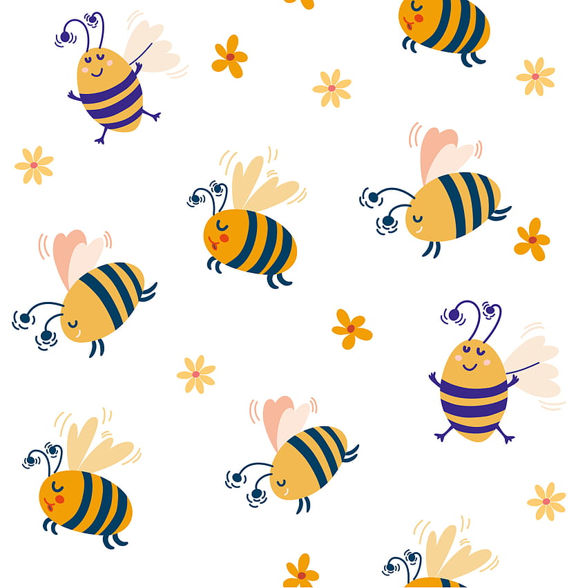 Bees seamless pattern. Flying Cartoon Bumble Bees. Honey bee. Kids background. Spring. Great for decoration flyers, banners, print products Vector cartoon illustration. 5391052 Vector Art at Vecteezy HD phone wallpaper