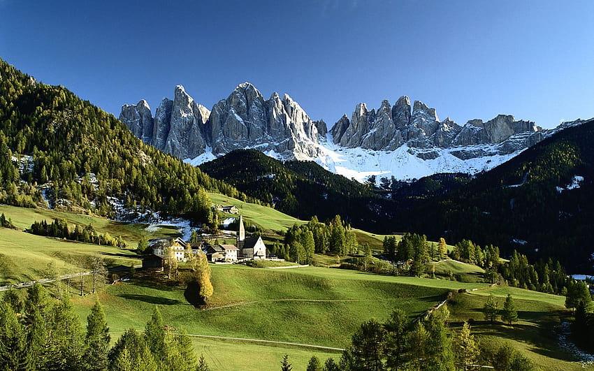 Pasmo Dolomitów w pobliżu Toblach, Włochy, Południowy Tyrol, Europa, dolomity w południowym Tyrolu Tapeta HD