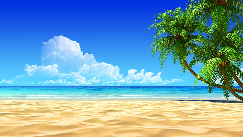 Spiaggia tropicale, spiaggia dei cartoni animati Sfondo HD