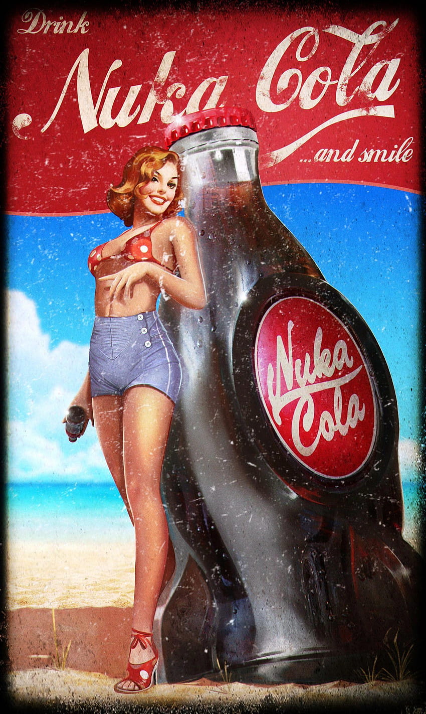 Starzejący się plakat pin-up z Fallouta Nuka Coli. Oryginał firmy Eldar, pin up vintage coca cola Tapeta na telefon HD