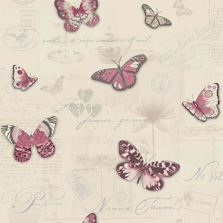 Holden Vintage Butterfly Pattern Glitter Motif Metallic Typography 12070 วอลล์เปเปอร์โทรศัพท์ HD
