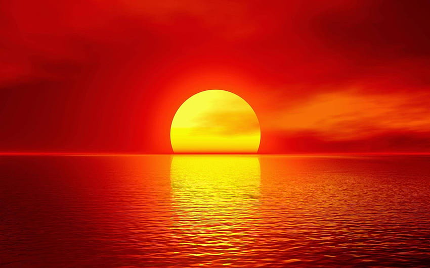 Puesta de sol ardiente, Hermosa puesta de sol ardiente sobre el agua fondo de pantalla