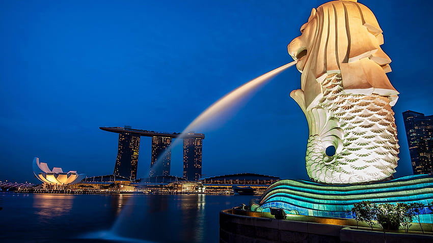 2560x1440 merlion, marina bay sands, hotel, singapore, city HD wallpaper