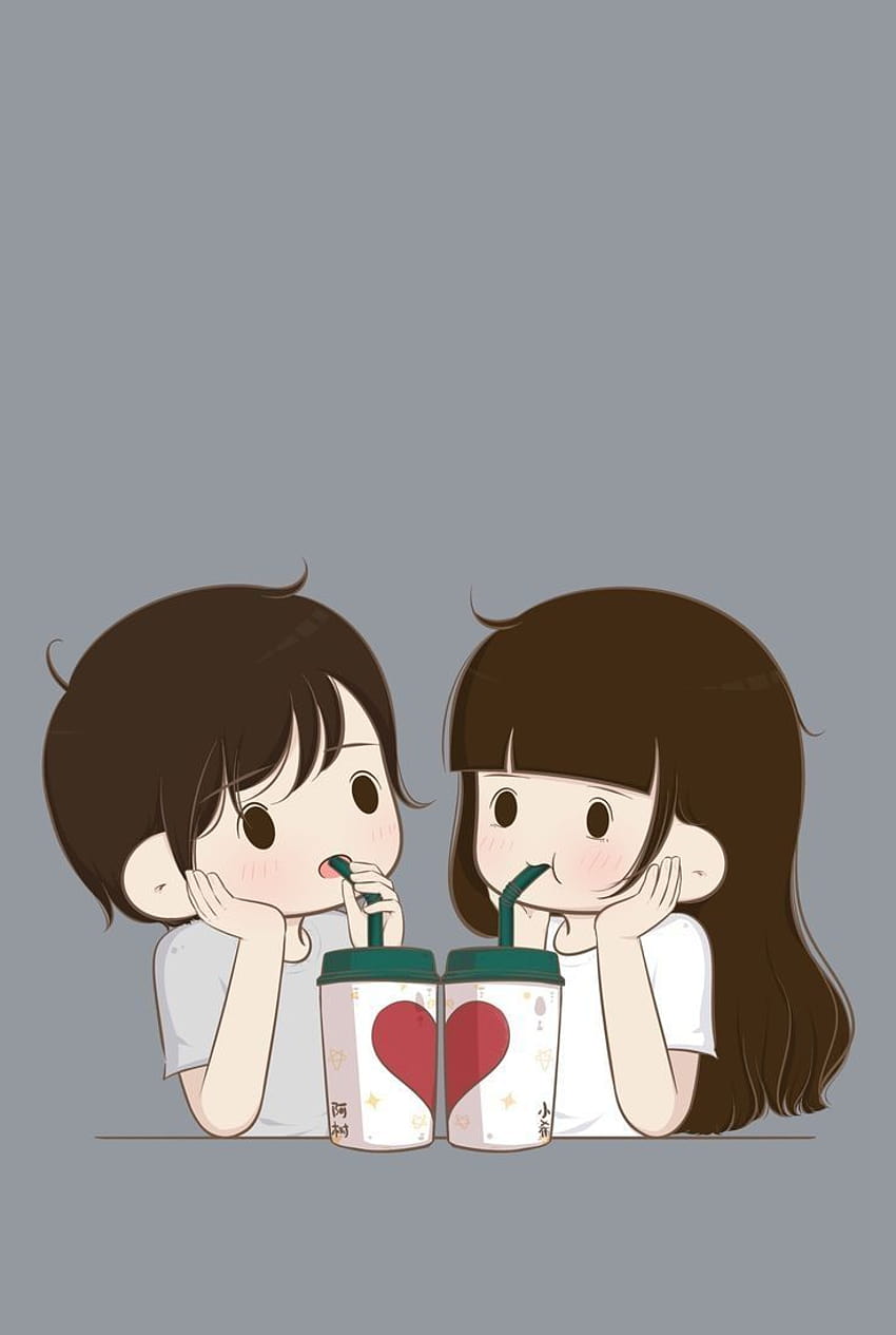 Cute Couple Cartoon, chibi couple HD phone wallpaper