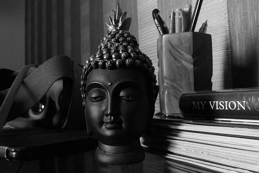 black and white, buddha, visionpexels, buddha black and white HD wallpaper