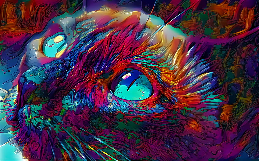 Psychedelic Cat, trippy cat HD тапет