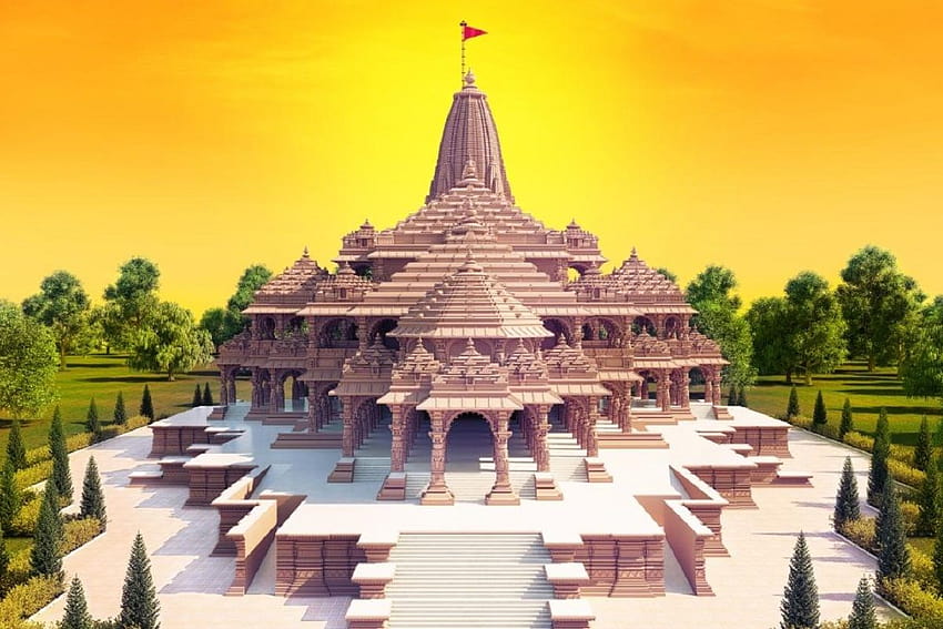 Ram Mandir Bhoomi Pujan: uno sguardo al modello proposto del grande tempio di Ayodhya, tempio dell'ariete Sfondo HD