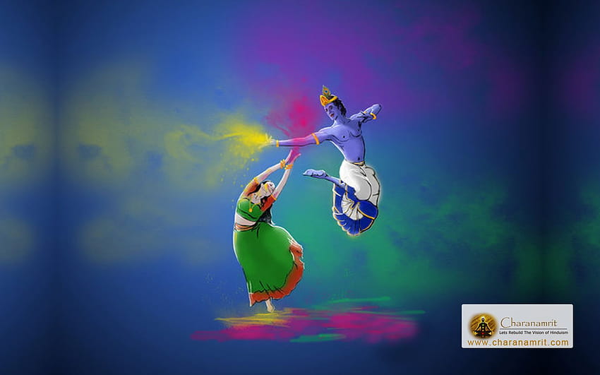 Linda cor azul Radha e largura de Krishna Holi, radha krishna holi papel de parede HD