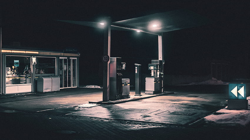 : night, Gas Pump 4039x2272, aesthetic gas station HD wallpaper