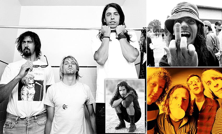Grunge tanrıları: Nirvana ve Pearl Jam'den Soundgarden'a ve 90'ların grunge rock'ına HD duvar kağıdı