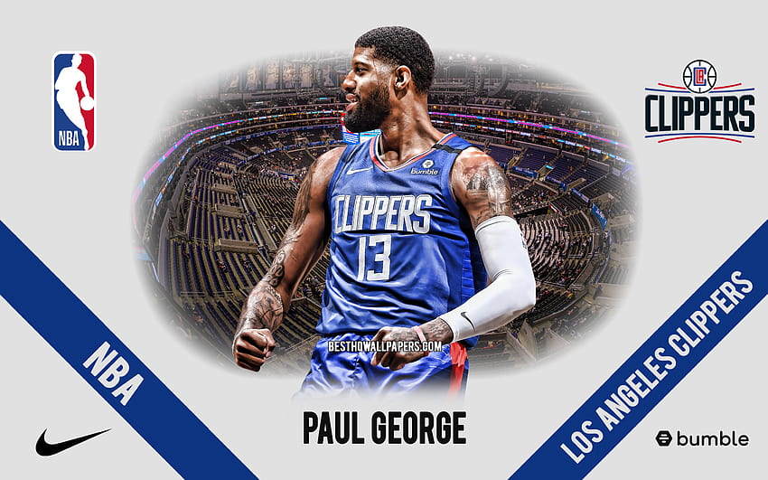 Paul George, Los Angeles Clippers, amerykański koszykarz, NBA, portret, USA, koszykówka, Staples Center, logo Los Angeles Clippers o rozdzielczości 2880x1800. Wysoka jakość Tapeta HD