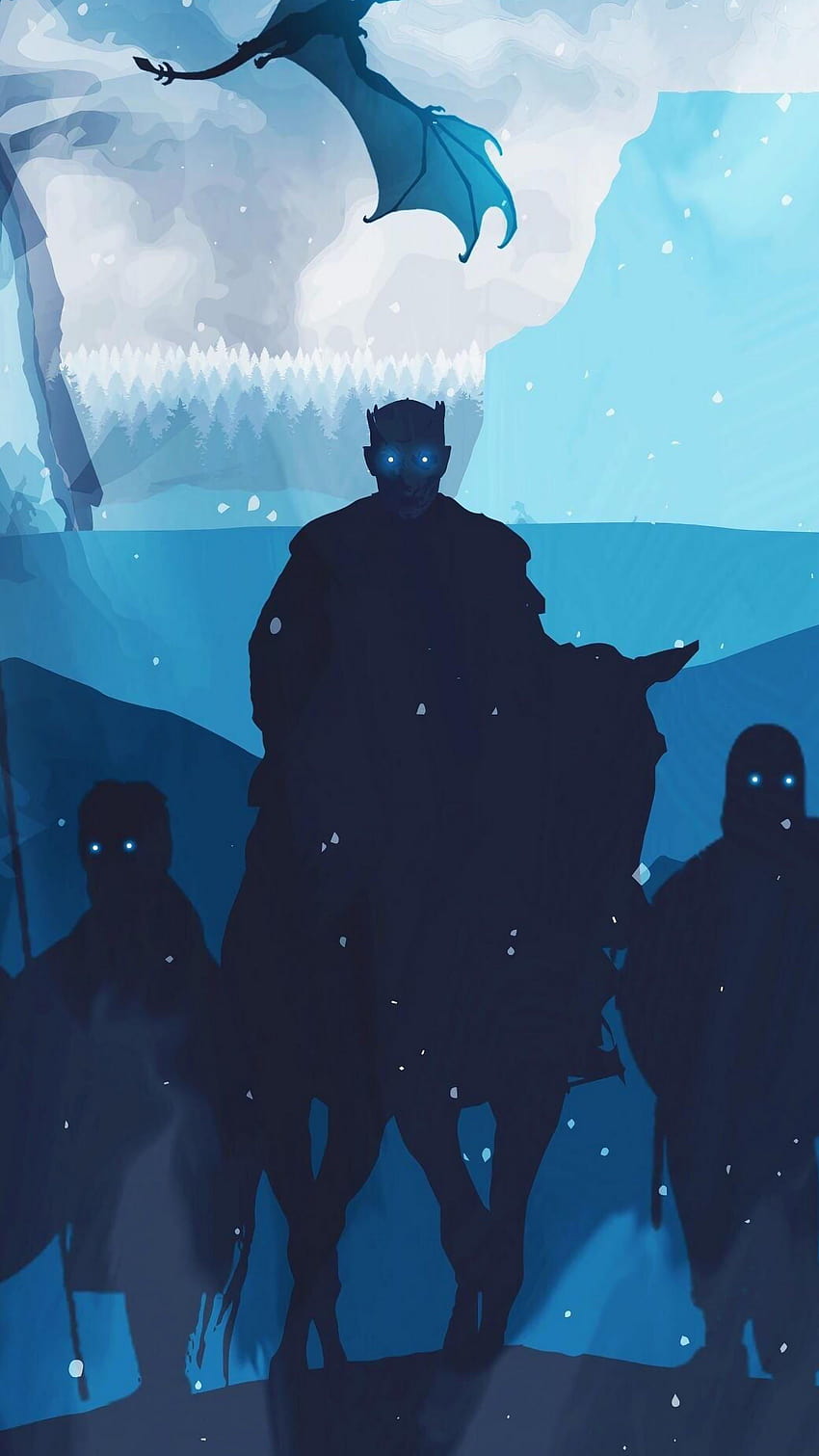 Night King White Walkers Army Minimalist Game of Thrones, blue and white army HD phone wallpaper
