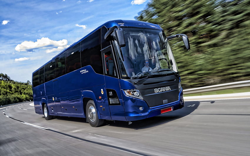 Scania Touring, 2019, голям пътнически бус, туристически бус, нова синя Scania, пътнически превоз, автобуси, Scania с резолюция 2560x1600. Висококачествен HD тапет