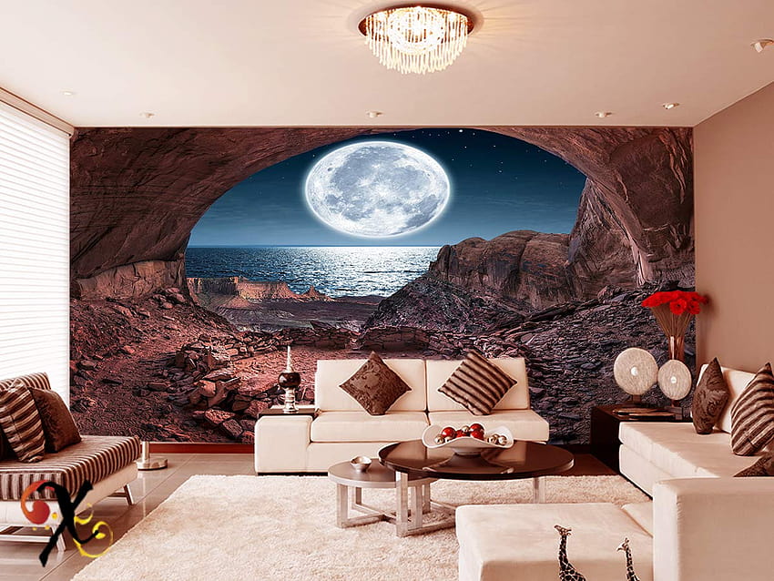 Creativo 3D Effect Washable of caved Location with Moon, hall HD wallpaper