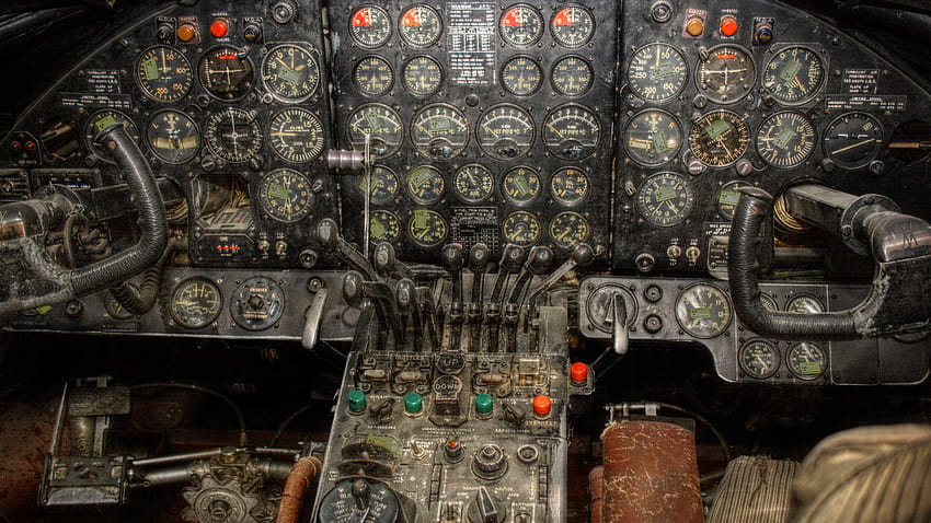Винтидж пилотска кабина на самолет ‹ Графика на Vergil Kanne, пилотска кабина HD тапет