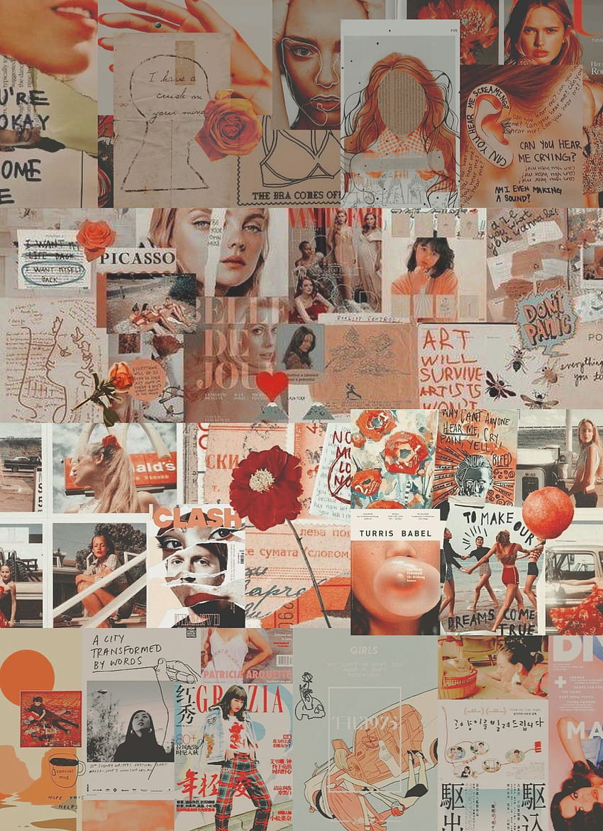 Aesthetic Collage Vintage Orange, orange aesthetic collage HD phone wallpaper