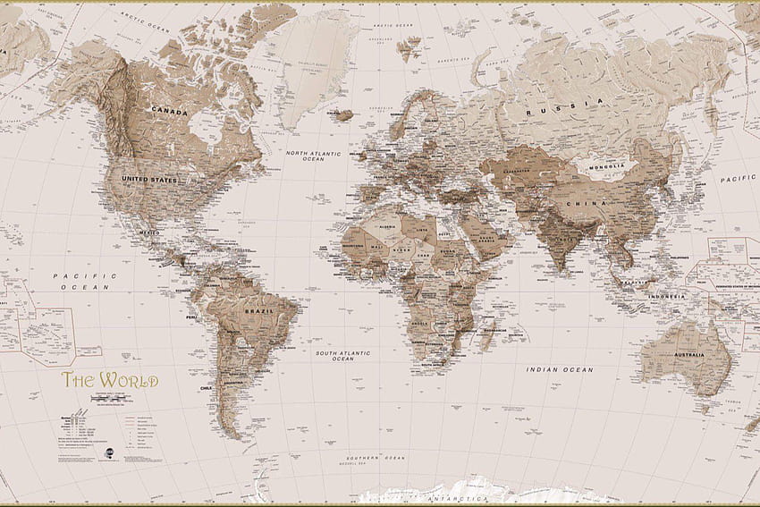 จิตรกรรมฝาผนัง Earth Tone World Map แผนที่โลก วอลล์เปเปอร์ HD