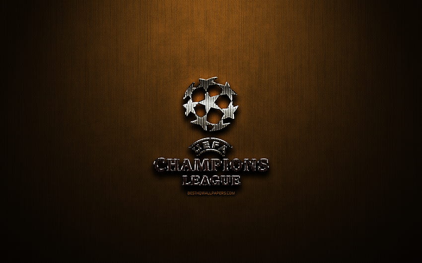 UEFA Champions League glitter logo, football leagues, creative, bronze metal background, UEFA Champions League logo, brands, UEFA Champions League with resolution 2560x1600. High Quality HD wallpaper