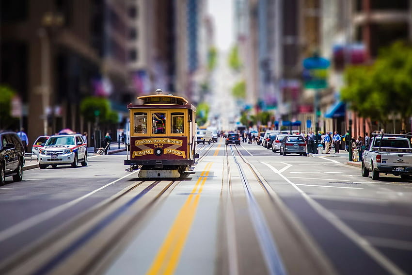 San Francisco, City, Street, Tilt Shift, Tram, Cityscape, Car, Blurred, Building / and Mobile Backgrounds, blur building HD wallpaper