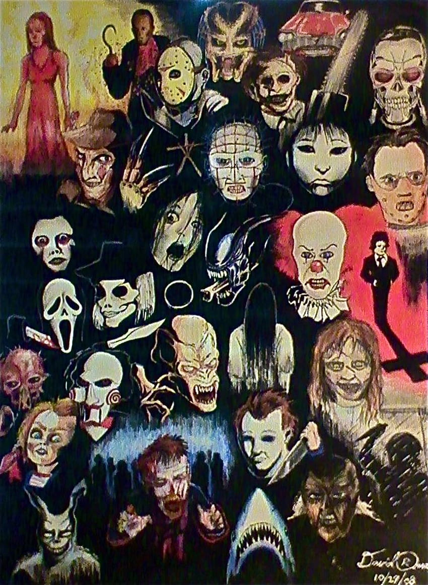 4 Horror Movie Icons, all scary movie killers HD phone wallpaper
