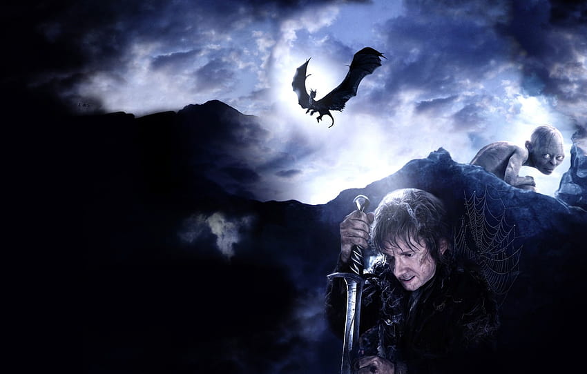 the film, dragon, web, sword, Gollum, Could, movie, dragon, Gollum, film, The hobbit, The Hobbit, Bilbo Baggins, Peter Jackson, Peter Jackson, There and back again , section фильмы HD wallpaper