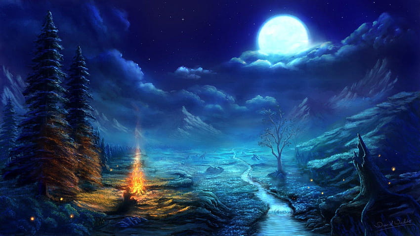 Anime night scene amazing resolution moon, scenery night digital art HD ...
