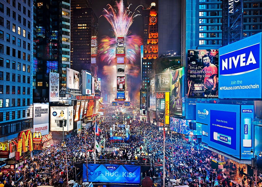 Times Square New York City, beijo de feliz ano novo papel de parede HD