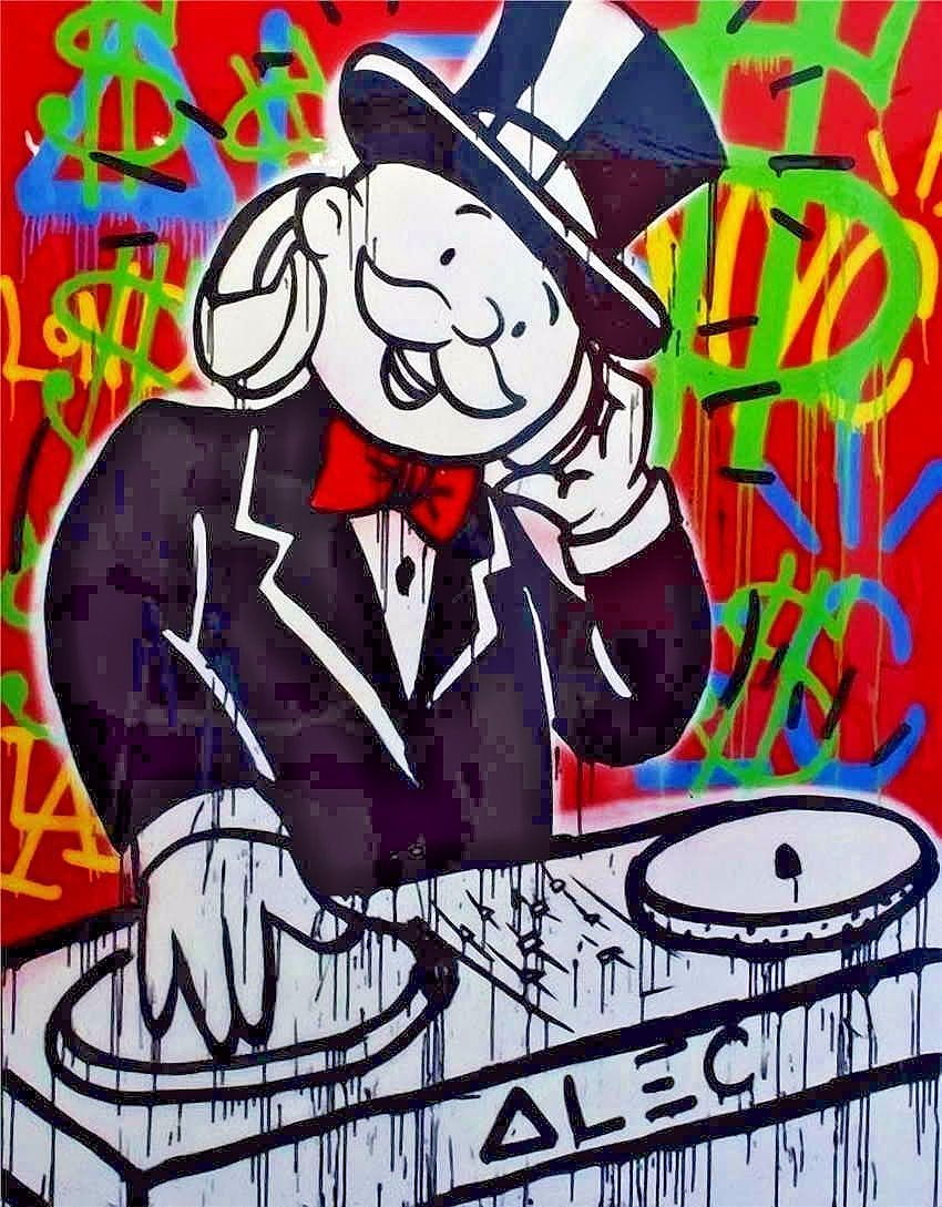 Alec Monopoly Oil Painting on Canvas Urban art wall decor The DJ Music 28x36, dj monopoly HD phone wallpaper