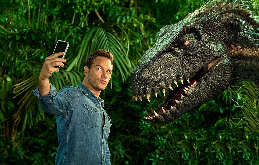 dinosaurus, telepon, laki-laki, Chris Pratt, Di Jurassic World, chris pratt 2019 Wallpaper HD