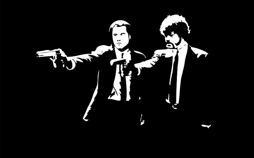 black and white, Pulp Fiction, Samuel L. Jackson, John Travolta HD wallpaper