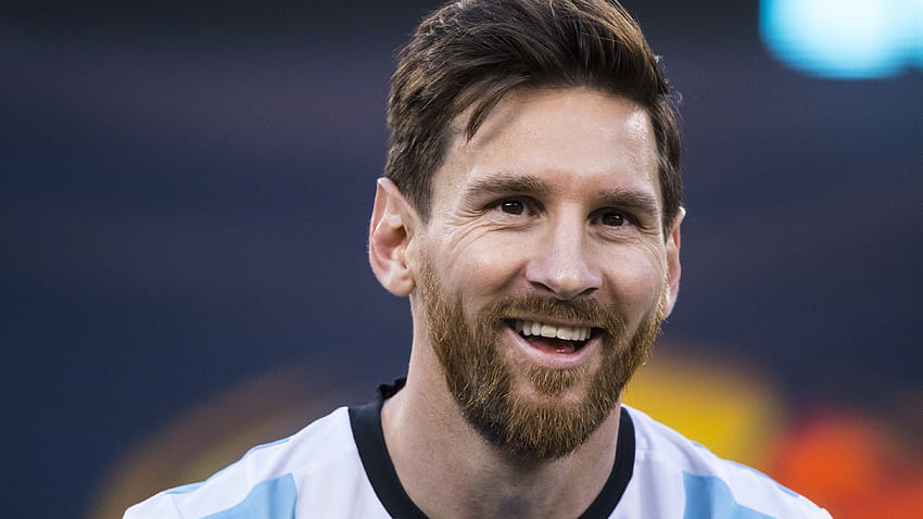 Lionel Messi, Argentyna, portret, radość, uśmiech, argentyński piłkarz, Leo Messi, drużyna narodowa, piłka nożna o rozdzielczości 3887x2186. Wysoka jakość, twarz Messiego Tapeta HD