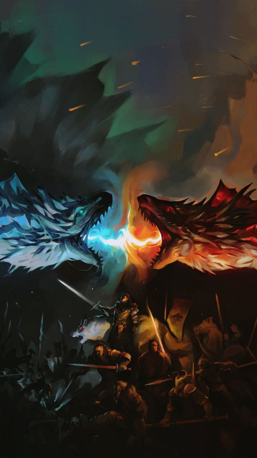 Game of thrones, tv series, dragons' fight, fan art, 720x1280, dragon fanart phone HD phone wallpaper