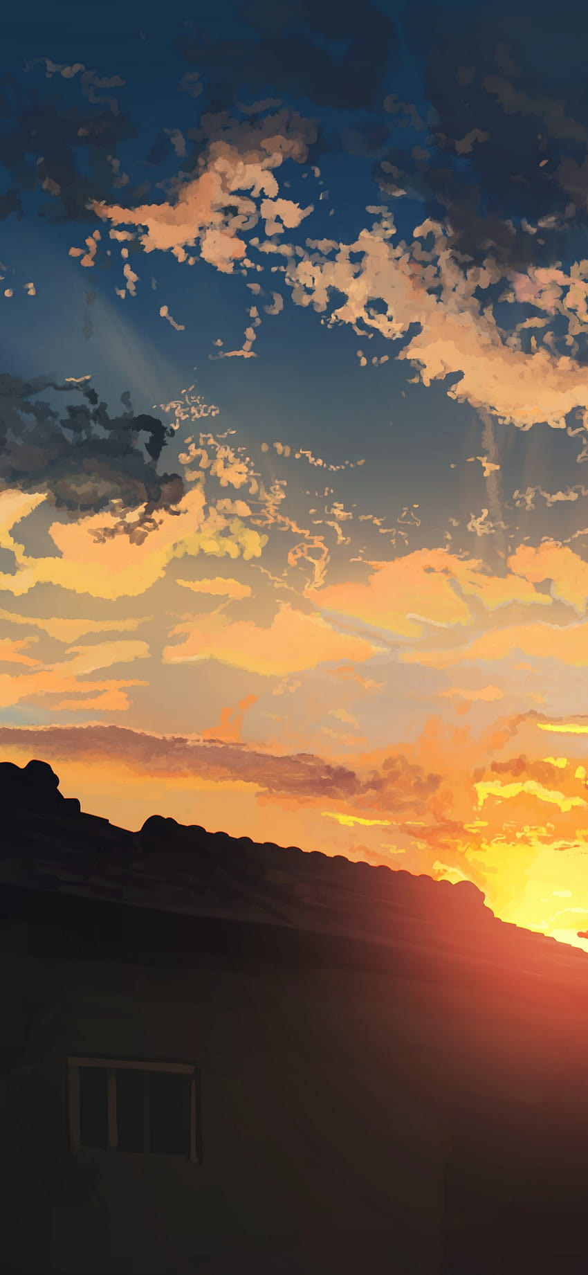 Anime Scenery Sunrise Clouds Sky, yellow anime sky HD phone wallpaper