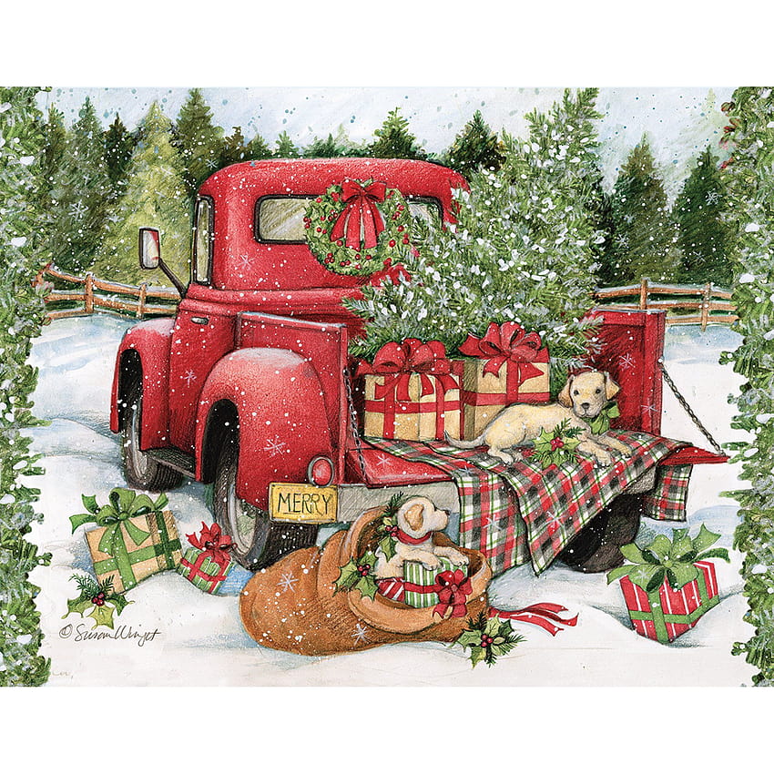 Download A Red Truck With Snow On The Road And A Snowman In The Snow  Wallpaper  Wallpaperscom