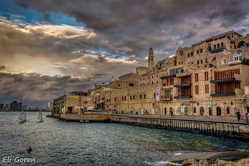 : old, sunset, sea, city, cityscape, shore, reflection, sky, vehicle, clouds, beach, evening, coast, river, harbor, Israel, town, dusk, cloudy, seaside, boats, port, oldbuilding, telaviv, oldcity, waterway, body of water, jaffa HD wallpaper