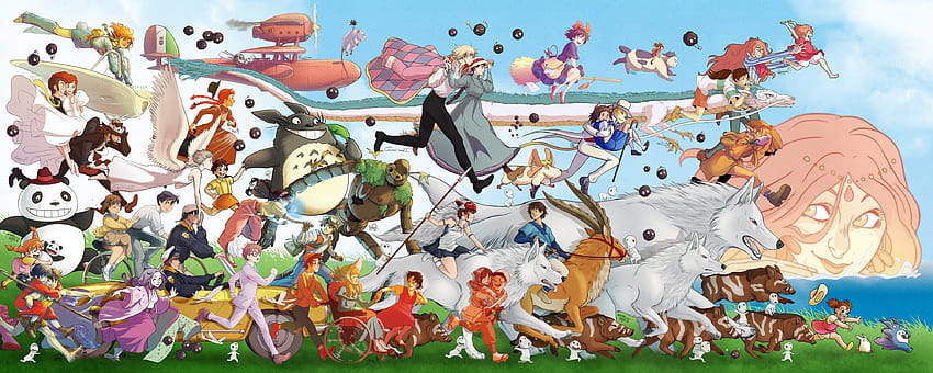 Studio Ghibli, My Neighbor Totoro, Spirited Away, Castle In The Sky, Princess Mononoke, Howls Moving Castle, Hayao Miyazaki, Kikis Delivery Service, Ponyo, Porco Rosso, The Cat Returns, Chihiro /, u kikis delivery service HD wallpaper